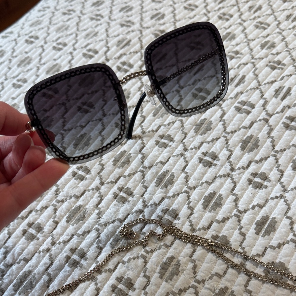 CHANEL Black and Silver Square Sunglasses
